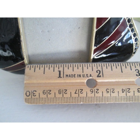 Small Enamel Purse Metal Rhinestone Picture Frame Shoe Holder Set Black Red Gold - Picture 9 of 9